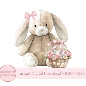 Pink Oster Lop Ohrhase & Korb Sublimationsentwurf, PNG, Osterhase, Erster Ostern, Hase Kaninchen, Rosa Hase, Sofortiger digitaler Download