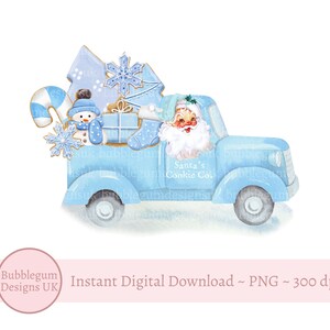 Blue Santa Christmas Cookie Truck PNG, Christmas Clip Art, Vintage Santa Design , Holiday Sublimation, Instant Digital Download