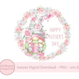 Ghirlanda di gnomi per la festa della mamma in formato PNG, design per biglietti per la festa della mamma, mamma, mammina, festa della mamma, design a sublimazione, download digitale istantaneo