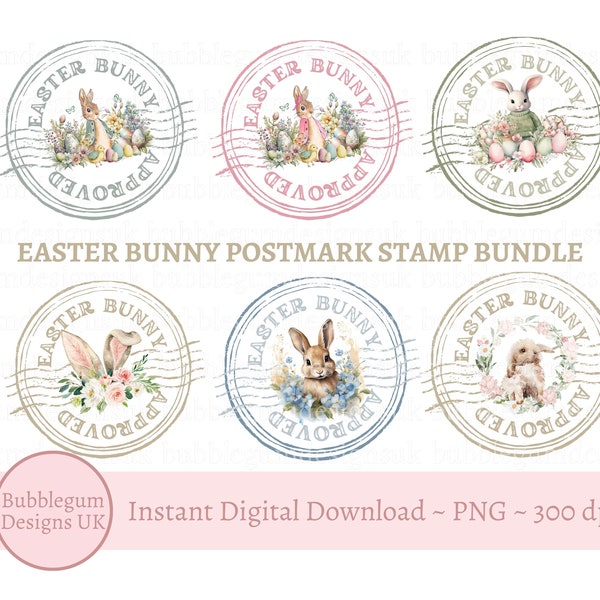 Easter Bunny Mail Postmark Stamp Set PNG, Bunny Rabbit Stamps, Stickers, Easter Bunny Letter, Easter Post Mark, Instant Digital Download