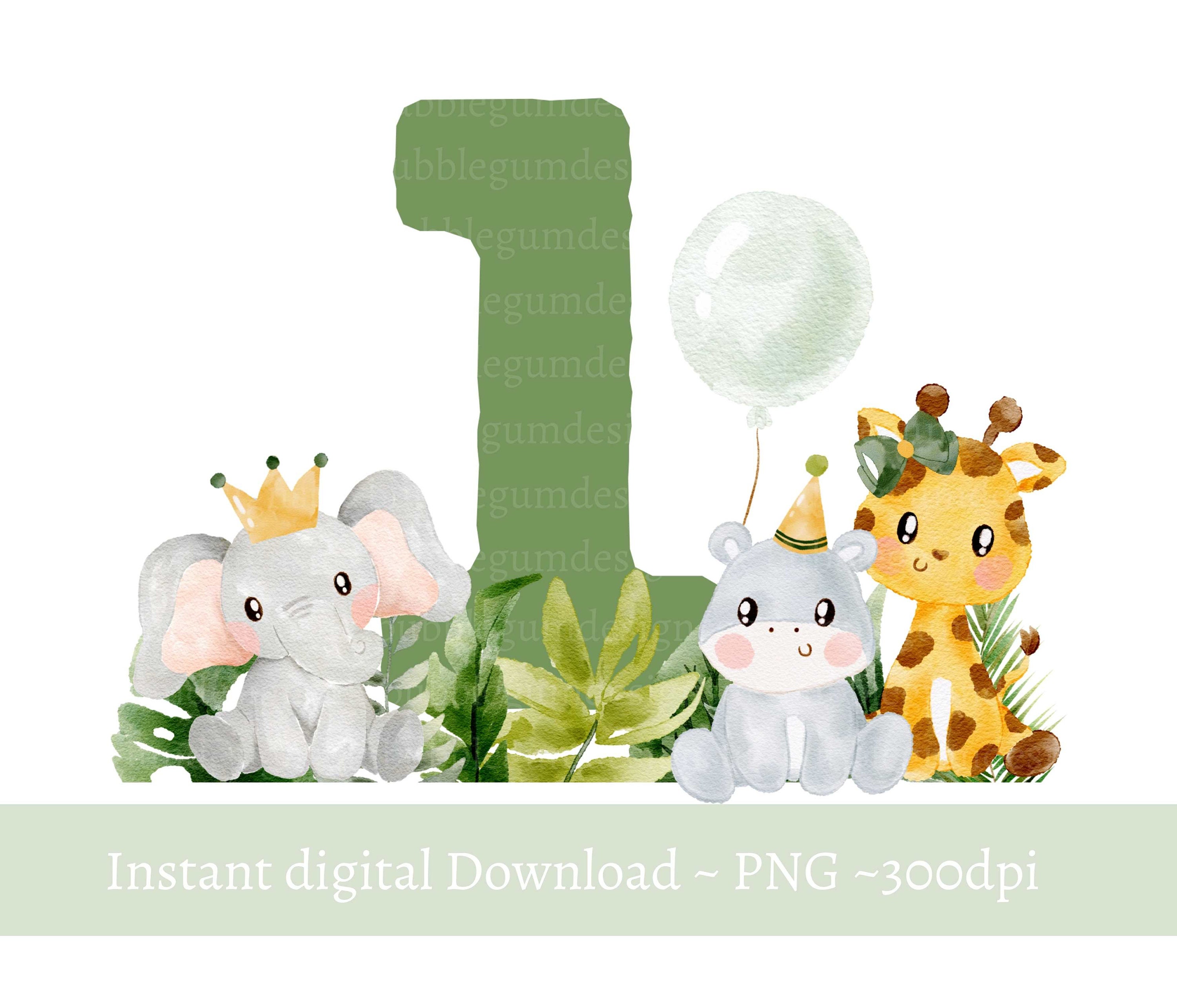 First Birthday Baby Safari Animals PNG Watercolor Baby - Etsy