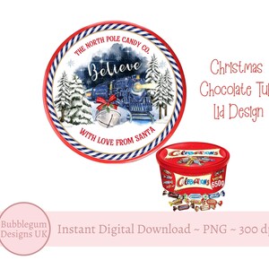 Christmas North Pole Train Chocolate Tub Lid Design, PNG, Printable Chocolate Candy Tub Label, Christmas Sticker, Instant Digital Download