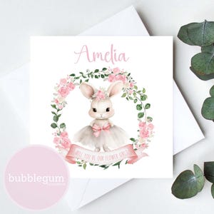 Blumenmädchen-Häschenkranz PNG, Tutu Häschen-Blumenmädchen-Sublimationsdesign, werden Sie unser Blumenmädchen-Kartendesign sein, sofortiger digitaler Download