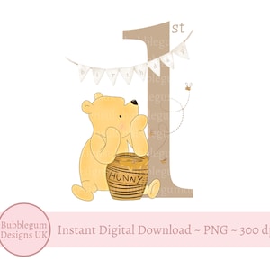 Winnie l'ourson 1er anniversaire PNG, conception de sublimation d'anniversaire d'ourson, 1er anniversaire, conception de Winnie de premier anniversaire, téléchargement numérique instantané