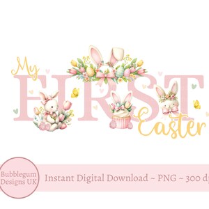 Mein erstes Ostersublimationsdesign, PNG, Gelbes 1.Ostern, Osterhase, Osterleckereien, Hasenohren, sofortiger digitaler Download