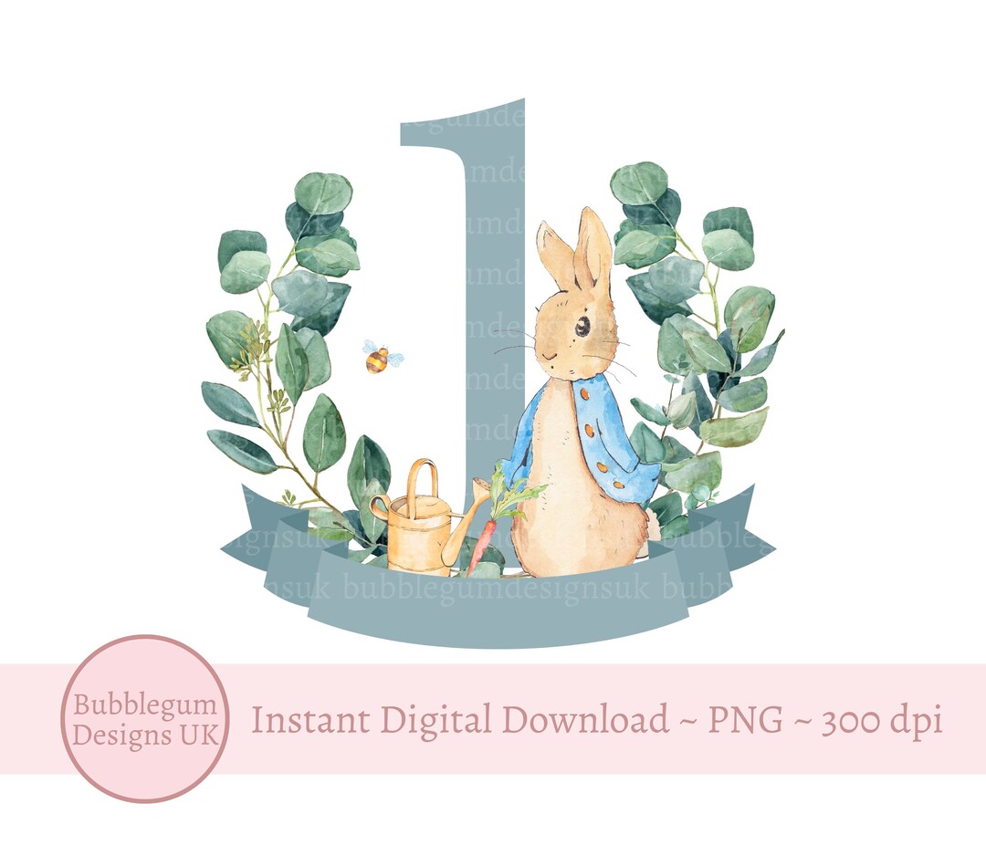 Blue Bunny Rabbit 1st Birthday PNG, Baby Birthday Sublimation Design ...