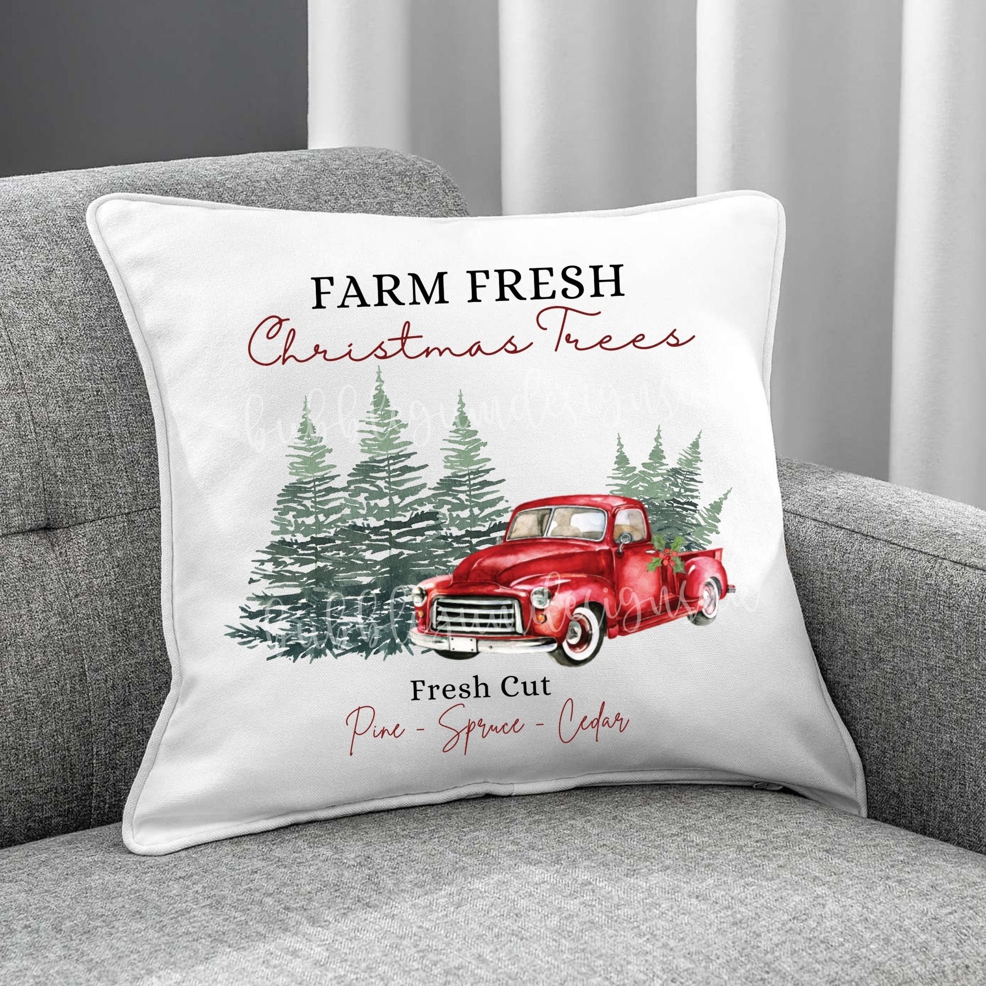 Farm Fresh Christmas Trees Red Truck Pillow - Trends Bedding