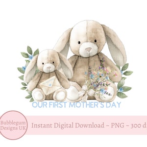 Il nostro primo design per la sublimazione blu della mamma e del coniglietto, PNG, design per biglietti per la festa della mamma, mamma orsa, download digitale istantaneo