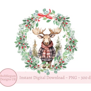 Couronne d'orignal de Noël hiver PNG, clipart Noël, jolie couronne d'orignal, sublimation de vacances, papa orignal, téléchargement immédiat