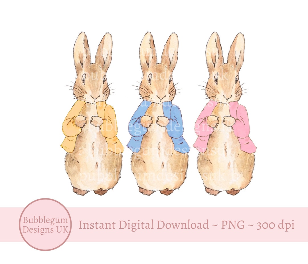 Triplet Bunnies PNG Easter Bunny, Pink Bunny, Blue Bunny, Yellow Bunny ...