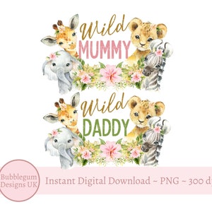 2 x Bebê Safari Animais Meninas Wild One PNGS, Wild One Família T Camiseta Sublimação Designs, Família Aniversário T Camiseta, Instant Digital Download