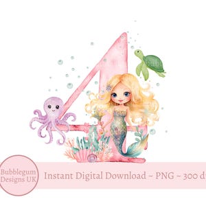 PNG sirena, design sublimatico per il 4° compleanno della sirena, PNG sotto il mare, design digitale della sirena, compleanno della sirena, download digitale istantaneo