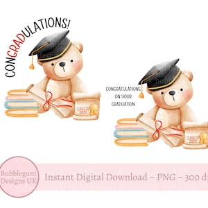 2 x Félicitations pour l'obtention de votre diplôme en sublimation d'ours, PNG, carte d'études supérieures, sublimation de tasse de la promotion 2025, téléchargement immédiat