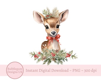 Christmas Deer PNG,  Reindeer Sublimation Design, Christmas Card Design, Winter Woodland Deer,  Reindeer, Instant Digital Download