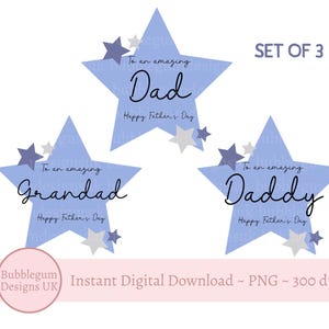 3 x Happy Father's Day PNG-sublimatieontwerpen, moksublimatie, Vaderdag, Blue Star, Amazing Daddy, opa, instant digitale download