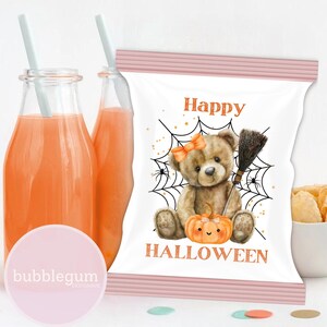 Pacote de guloseimas de Halloween, JPG para impressão em A4, sacola de doces ou travessuras, sacola de guloseimas de doces de feliz Halloween, sacola de salgadinhos de ursinho de pelúcia, download digital instantâneo