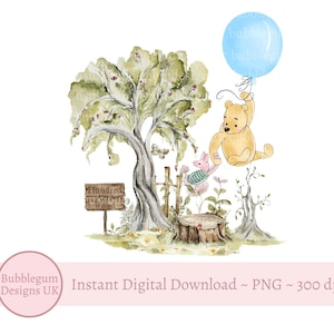 Winnie The Pooh & Piglet PNG, Design a sublimazione di Winnie, Decorazione per feste di compleanno, Design palloncino blu Winnie Pooh, Download digitale istantaneo