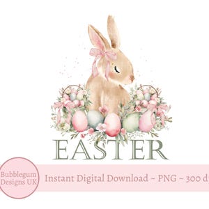 Green Easter Bunny & Pastel Eggs PNG, Easter Rabbit Clipart, Bunny Sublimation, Easter Card Design, 1st Easter, Instant Digital Download