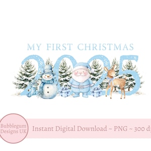Blue My First Christmas 2025 PNG, Baby&#39;s 1st Christmas Sack Sublimation Design, Christmas Eve Box, Baby Keepsake, Instant Digital Download