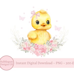 Rosa Blumenente PNG, Gelbe Entensublimationsdesign, Gummienten-Geburtstagsfeierdekor, Gelbe Enten Ostern, sofortiger digitaler Download