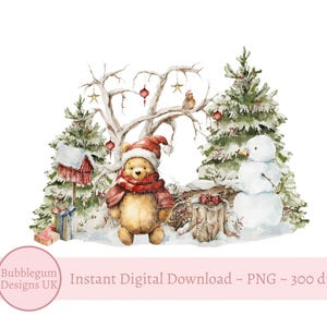 Classico Winnie The Pooh Natale Bosco PNG, 1° Natale del bambino, Winnie The Pooh Sublimazione, Ornamento Winnie, Download digitale istantaneo