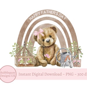 Ours en peluche heureux fête des pères PNG, design arc-en-ciel pour la fête des pères, sublimation de jardinage pour la fête des pères, papa, papa, téléchargement immédiat
