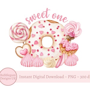 Sweet One 1. Geburtstag PNG, Sweet behandelt Geburtstag Clipart, Mädchen 1. Geburtstag Kartendesign, Geburtstag Sublimation, Instant Digital Download
