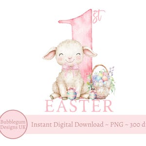 Pink My First Easter Lamb & Basket Sublimation Design, My 1st Easter, PNG, Girl's 1st Easter, Cute Easter Lamb, Instant Digital Download
