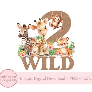 Twee wilde babysafaridieren PNG, neutrale babysafaridieren T-shirt sublimatieontwerp, ontwerp 2e verjaardagskaart, instant digitale download