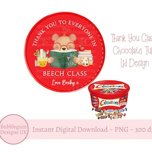 Design de tampa de pote de chocolate em branco com urso de agradecimento, PNG, tampa de pote de chocolate para impressão, agradecimento à turma, download digital instantâneo