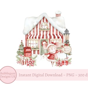 Noordpoolpostkantoormuis PNG, kerstsublimatie, kerstkaartontwerp, kerstmanzakontwerp, kerstmuis, instant digitale download