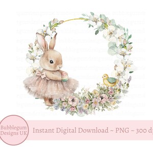 Tutu Easter Bunny Floral Wreath PNG, Easter Sublimation Design, Easter Card Design, Easter Treat Bag Design, Instant Digital Download