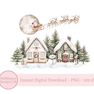 Santa Rentier Schlitten & Weihnachten Häuser PNG, Weihnachten Clipart, Santa Sack Design, Heiligabend Box Sublimation, sofortiger digitaler Download