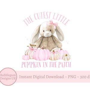 Pink Pumpkin Patch Bunny PNG, Dziewczęca kamizelka dla niemowląt, Projekt koszulki dla niemowląt na Halloween, Wizyta w Pumpkin Patch, Różowa kokardka dla królika, Natychmiastowe pobieranie cyfrowe