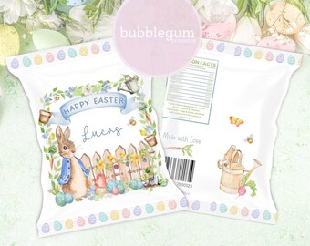 Blue Bunny Easter Treat Packet, A4 Printable JPG, Easter Treat Bag, Happy Easter, Chip Packet, Crisp Bag, Instant Digital Download