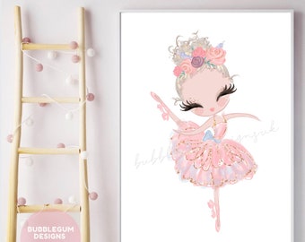8 x 10" Ballerina Wall Art Print, Ballerina Watercolour Print, Ballet Printable Art, Pink Ballerina Poster Print, Instant Digital Download