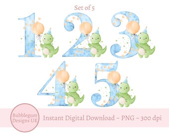 Blue Birthday Dinosaur Ages 1-5 Bundle Sublimation Designs, PNG, Dinosaur Sublimation,  Boy Birthday Tee Designs, Instant Digital Download