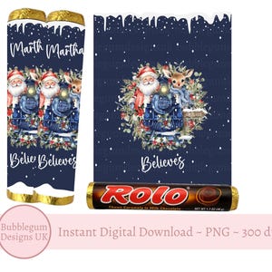 Santa & Rentier Weihnachts-Rolo-Wrapper, druckbare Pralinenverpackung, A4 druckbare PDF, sofortiger digitaler Download