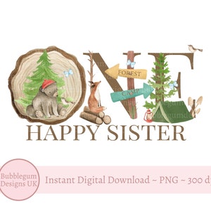 Eine glückliche Schwester Sublimationsdesign, PNG, erster Geburtstag Bär Design, Ein glücklicher Camper Sibling T-Shirt Design, sofortiger digitaler Download