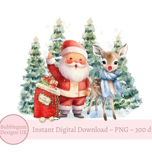 Kerstman en rendieren kerst PNG, kerstillustraties, kerstman, kerstmis sublimatie kerstman, instant digitale download