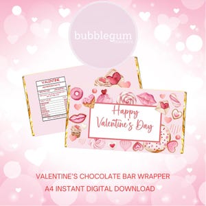 Printable Valentine&#39;s Day Chocolate Bar Wrapper, Valentine&#39;s Day Sweets Design, 1.55oz (100g) Candy Bar Wrapper, Instant Digital Download