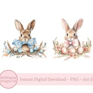 Set of 2 Easter Bunny Designs, PNG, Blue & Pink Bunny, Baby's First Easter T Shirt Design, Easter Onesie, Instant Digital Download