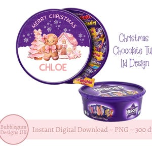 Merry Christmas Pink Gingerbread Chocolate Tub Lid Design PNG, Printable Chocolate Candy Tub Lid, Christmas Sticker,Instant Digital Download