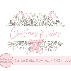 Rosa Weihnachtswünsche PNG, Festliches Grün & Rosa Beeren, Weihnachtskartendesign, Rosa Weihnachtssublimation, Sofortiger digitaler Download