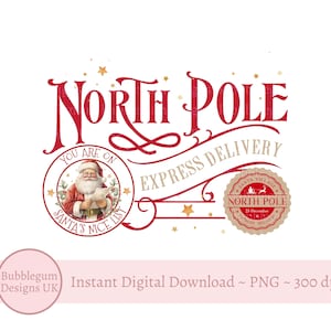 Design de Natal de entrega expressa do Pólo Norte, lista de Papai Noel simpático, PNG, design de sublimação, design de saco de Papai Noel, download digital instantâneo