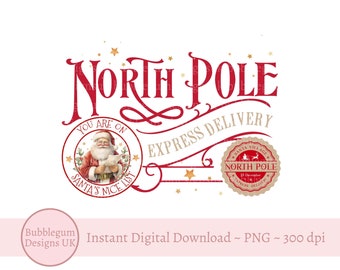 Nordpol Express Lieferung Weihnachtsdesign, Nikolaus Schöne Liste, PNG, Sublimationsdesign, Nikolaussack Design, sofortiger digitaler Download