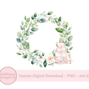 Corona di battesimo rosa PNG, disegno di sublimazione del battesimo, corona floreale di eucalipto, cristiano, battesimo, download digitale istantaneo