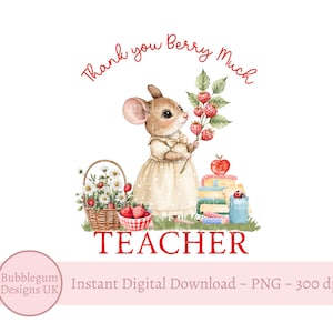 Grazie Berry, insegnante, sublimazione, PNG, apprezzamento insegnante, assistente insegnante, biglietto d'auguri per insegnante, etichetta regalo, download digitale istantaneo