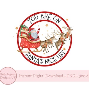 Design de adesivo de Natal com lista de trenó do Papai Noel, carimbo com carta do Pai Natal, PNG, design de sublimação, download digital instantâneo