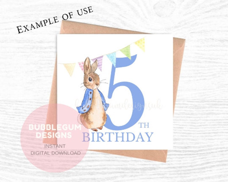 Peter Rabbit Bunting Birthday 1 to 5 PNG Bundle Peter Rabbit Clipart Instant Digital Download Boys Birthday Card Design Sublimation